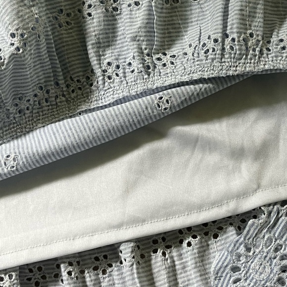 Japna 100% Cotton Blue White Pinstriped Eyelet Ruffle Maxi Dress S Cottagecore - Picture 12 of 13